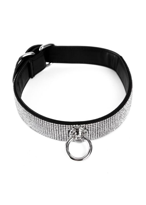 Parlour Diamante PU Bondage Collar image number 1.0