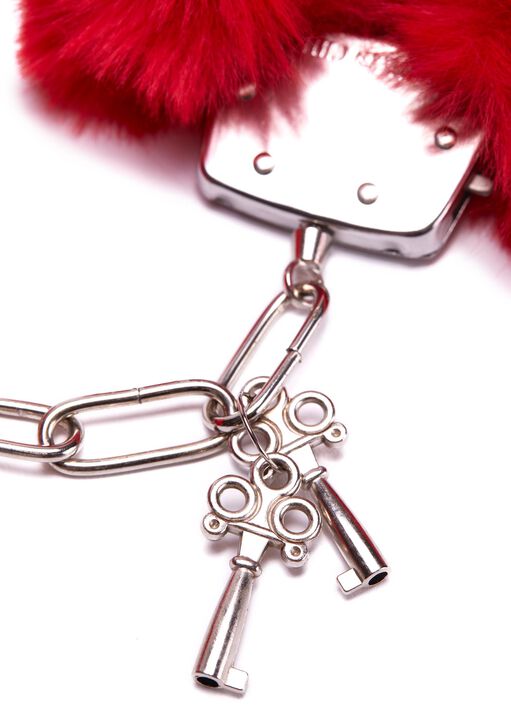 Plush Red Faux Fur Cuffs image number 4.0