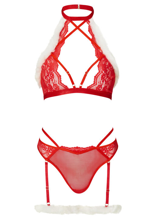 Holly Christmas Lace Crotchless Lingerie 2 Piece Set image number 4.0