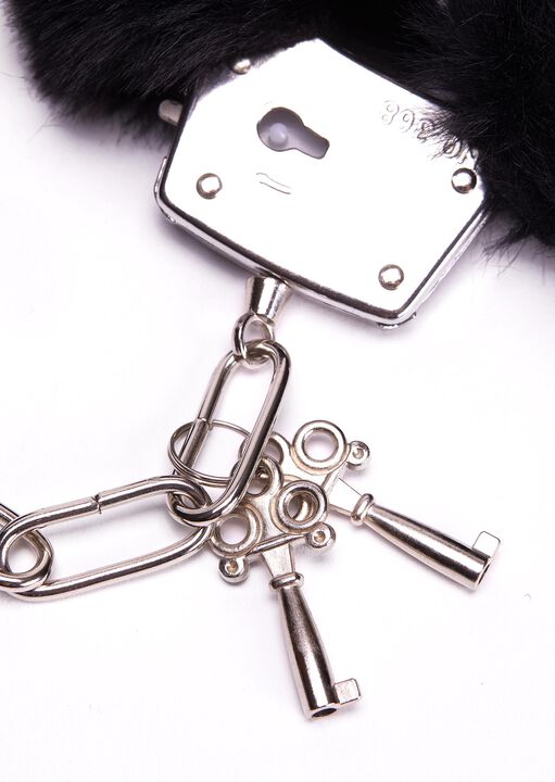 Plush Black Faux Fur Cuffs image number 3.0