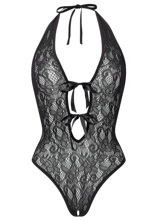 Extravaganza Floral Halterneck Crotchless Lingerie Body image number 3.0