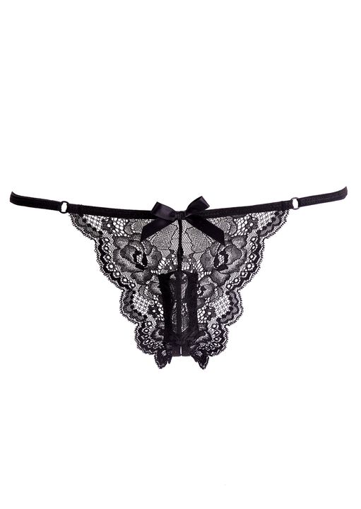 Vibrating Black Crotchless Thong image number 0.0