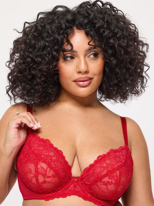 Sexy Lace Fuller Bust Non Padded Plunge Bra - Red