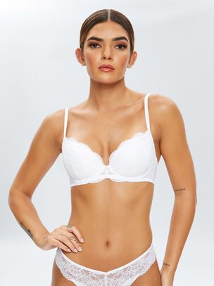 Sexy Lace Padded Plunge Bra - White
