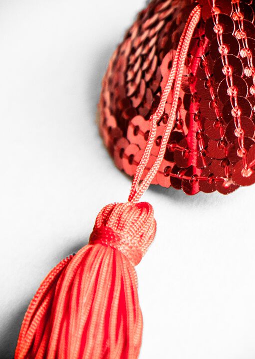 Sequin Nipple Tassel Red Hearts image number 2.0