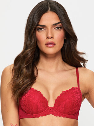 Sexy Lace Padded Plunge Bra - Red