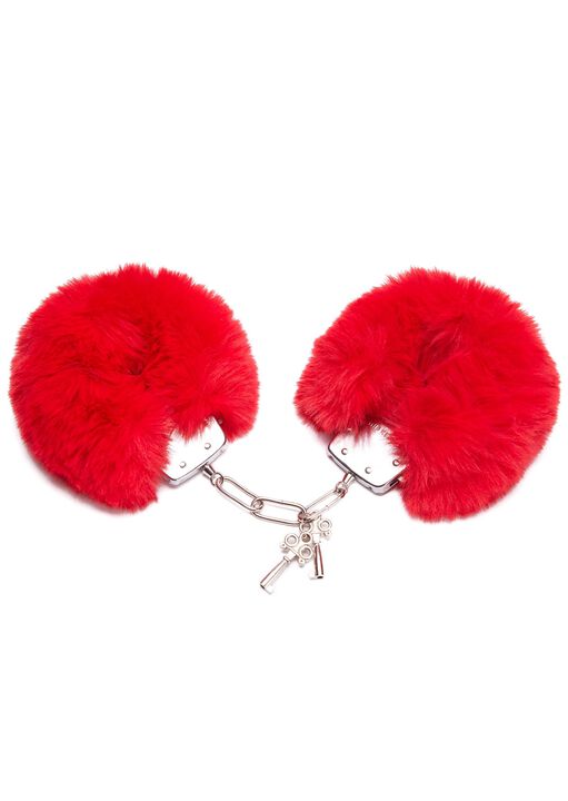 Plush Red Faux Fur Cuffs image number 1.0