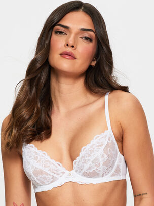 Sexy Lace Non Padded Plunge Bra - White