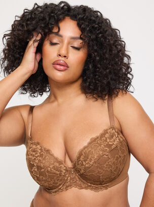 Sexy Lace Padded Plunge Bra - Nude 03