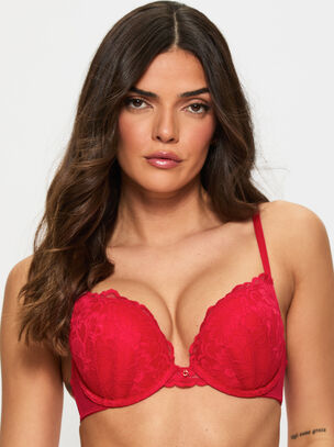 Sexy Lace Padded Boost Bra - Red