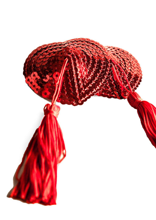 Sequin Nipple Tassel Red Hearts image number 1.0