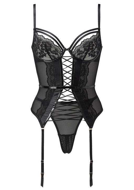 Hot Blooded Lace Crotchless Basque 2 Piece Set image number 5.0