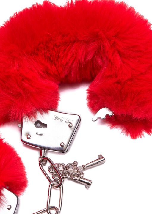 Plush Red Faux Fur Cuffs image number 3.0