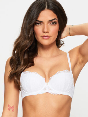 Sexy Lace Padded Balcony Bra - White